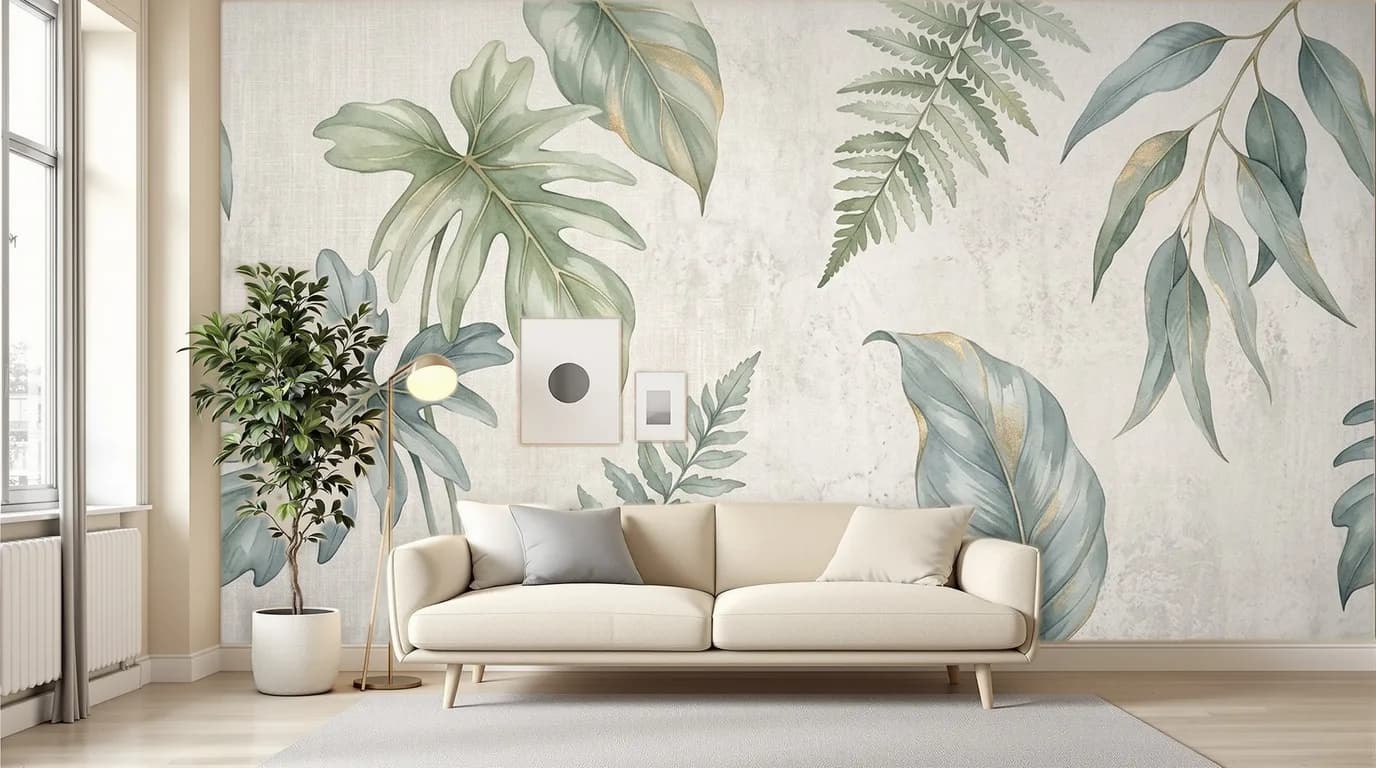 Soggiorno: Botanico tropicale — carta da parati applicata da PaperFit; mobili e oggetti mantenuti