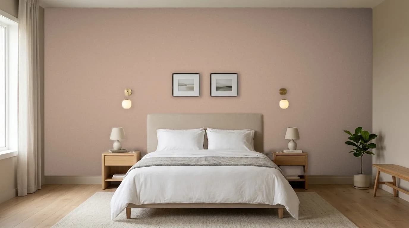 Camera da letto: Soft Clay — tinta applicata da PaperFit preservando luci e ombre; mobili e oggetti mantenuti