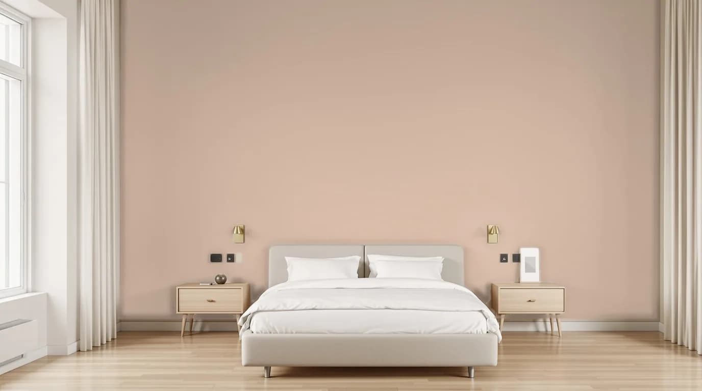 Camera da letto con la parete ridipinta, luci e ombre preservate e arredi mantenuti